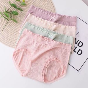 REEBO 4Pcs Thin Lace Bowknot Panties Mid Waist Cotton Crotch Seamless Briefs Breathable Underpants Underwear for Women Girl