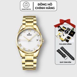 Đồng Hồ Nam Chính Hãng DRACO D24-EN011 Kính Sapphire Chống Trầy Chống Nước Dây Kim Loại Fullbox - Vàng
