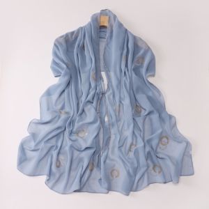 Jifang Plain Bubble Chiffon Shawl Pashmina Viral Golden Washable Copper Beaded Chain Double Circle Loop Rhinestones Raya Muslim Hijabs WC85