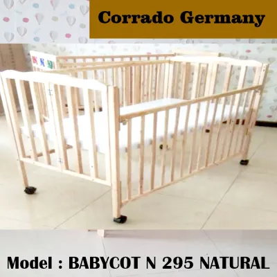N295 Solid Rubberwood Baby Cot / Katil Bayi Boleh Lipat / Natural / Size 60X120cm / Foldable Babycot Easy Storage