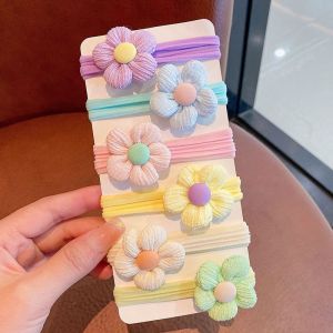 6pcs Set Kids Seamless Hair Rope Macaroon Flower Ribbon Pony Tail Hair Ties Girls Fashion Hair Accessories Tilly-Shop