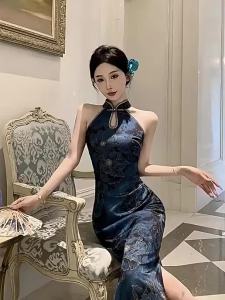 FCIELGY Đầm sườn xám cải tiến phong cách Trung Quốc mới thanh lịch in họa tiết cổ điển dành cho nữ