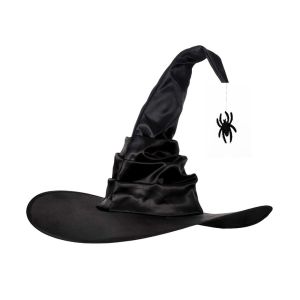 ZHONGMEET Oxford Black Performance Props Night club Spider Accessories Black Folds Wizard Cap Witch Hats Sorcerer Caps Halloween Hats