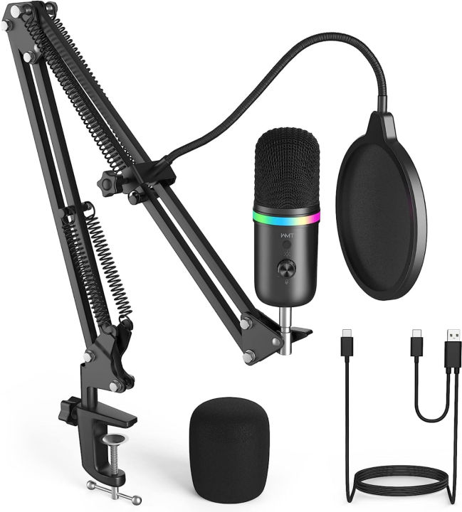 WMT USB Microphone with Boom Arm, Condenser Gaming Mic for PC/MAC/PS4 ...