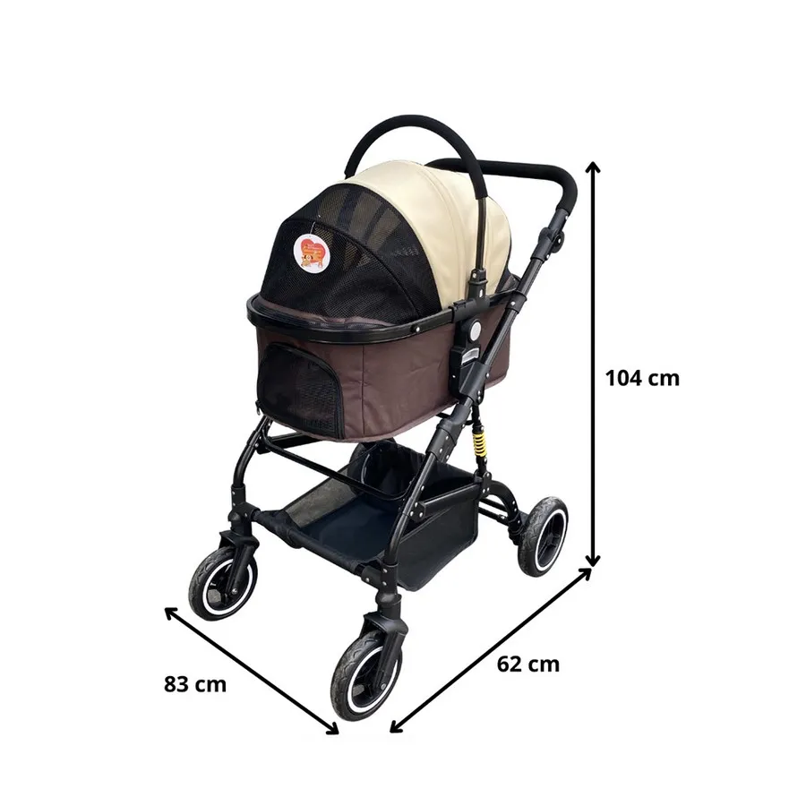 Weext Pet Stroller 2in1 Brown 25kg Steel Frame Pet Stroller