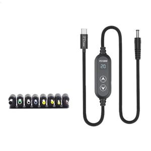 100W Power Cable Type C to DC5.5mm and 5V 12V 15V 19V 20V Various Power Selection For Computer with 8 Adapters Elbowed