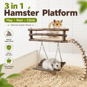 Natural Apple Wood Hamster 3 in 1 Platform Chew Toy Syrian Hamster