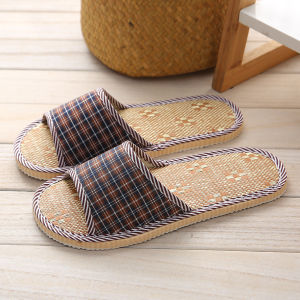 Linen Rattan Indoor Slippers Comfortable Flat Shoes Hotel Guest Slippers for Women and Men