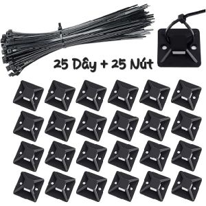 Phụ Kiện Cố Định Dây Cáp Dây Điện Gói 50 Món Gồm 25 Đế Nhựa Tự Dính Và 25 Dây Rút Nhựa Tiện Dụng Gọn Gàn