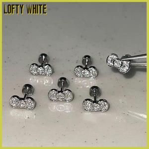 Lofty White ต่างหูสกรูรูปโบว์เพชรเงางามน่ารักสวยงามสำหรับผู้หญิงต่างหูเม็ดเล็กสีเงินหวานสำหรับผู้หญิงเครื่องประดับสำหรับงานปาร์ตี้