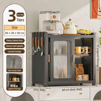 COHF Multi Functional Kitchen Counter Storage Cabinet Dustproof Microwave Oven Rack Organizer Shelf with Sliding Door for Home Kitchen