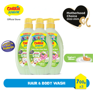 [Bundle of 3] CARRIE JUNIOR Hair & Body Wash - Melon Yoghurt (700g) [Free Toy] Moisturising Skin | Kids Shower