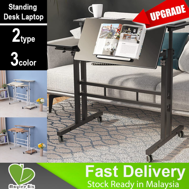 Ready Stoc Standing Desk Laptop Computer Stand Cart Mobile Height Adjustable Sit Stand Office