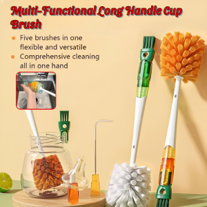 แปรงทำความสะอาดขอบแก้วแบบด้ามยาว 5-in-1 แปรงแก้วพิเศษสำหรับทำความสะอาดขวดและล้างแก้วด้วยหลอดดูด สิ่งประดิษฐ์