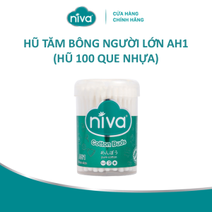 Hũ Tăm Bông Niva Hũ Xoay 100 Que Thân Nhựa AH1 Đa Năng Chuyên Dùng Ngoáy Tai Vệ Sinh Trang Điểm
