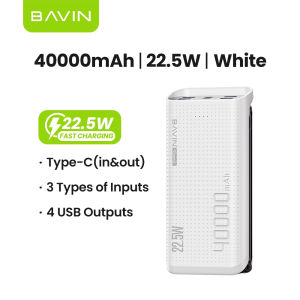 BAVIN PC077 Pro 40000mAh Powerbank 22.5W Fast Charging w/ Light Indicator 4 USB Output & 3 Input For Mobile Phones