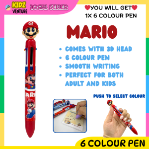 (READY STOCK) 0.5mm Pen 6 Warna Alat Tulis Pelajar 6 Colours Pen Mario Kuromi Stitch Spidey Kids School Stationery 多色圆珠笔