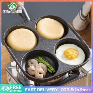 [Fast Delivery] 4 Hole Omelet Pan for Burger Egg Ham Pancake Maker Wooden Handle Frying Pot Cook