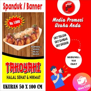 Spanduk Takoyaki / Banner Jajanan Takoyaki / Spanduk Jajanan Ukuran 50 x 100 cm