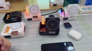 Multi functional wireless charger with light suitable for iphone 16 15 14 13 12 pro max. Foldable magnetic wireless charging stand with clock