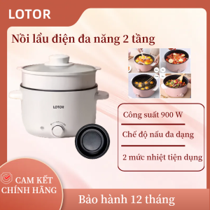 Nồi lẩu điện đa năng / Nồi điện đa năng 2 tầng LOTOR tặng kèm xửng hấp dung tích 2L