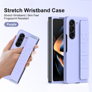For Samsung Z Fold 5 Wrist Strap Case Elastic Hand Belt Ultra Thin PC Cases for Samsung Galaxy Z Fold 5 4 3 2 Stand Holder Cover