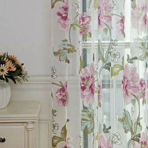WEANBU Romantic Elegant Peony Pattern Flower Tulle Bedroom Sheer Curtains Home Decoration Curtain Window Drapes