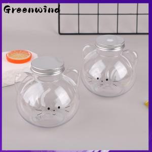 【Greenwind】 Kawaii Cat Water Bottles For Milk Tea Coffee Juice Portable Drinking Cup Home Transparent Juicing Beverage Drink Bottle BPA Free