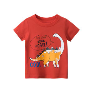 Roar Boys T-Shirt Boy Clothing Tshirt Kids Dinosaur Short Sleeve Top Baby Tee Girls Fashion Clothes Baju Red