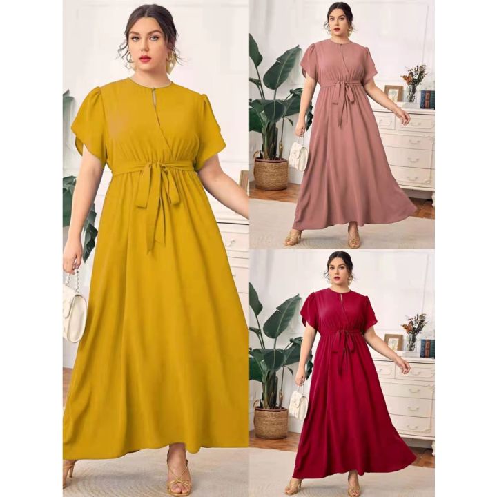 Plus Size Elegant Casual Boho Petal Sleeve Style Solid Tone Surplice Maxi Dresses Lazada PH