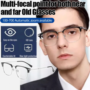 Automatic Zoom Blue Light Blocking Reading Glasses HD Auto-Focus Presbyopia Glasses For Adults Durable Metal