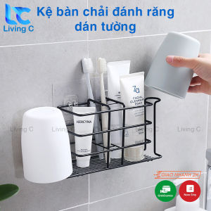 Giá kệ bàn chải kem ly cốc đánh răng nhà tắm có miếng dán tường chịu lực Kệ đựng đồ nhà tắm kệ đựng bàn chải đánh răng KIM LOẠI Living C K125