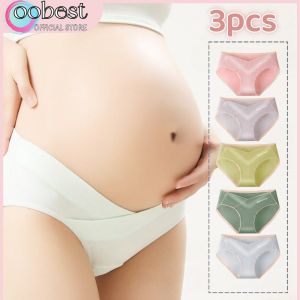 oobest 3pcs V-Shape Pregnant Panties Cotton Antibacterial Underwears Seamless Hip Lifting Low Waist Underpants For Pregnant Women