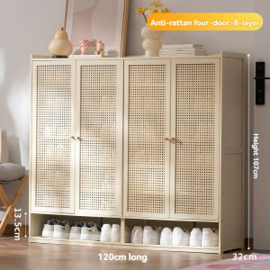 Shoe Cabinet Bamboo 2Doors 7/8/10Layers Rattan Door Breathable Bamboo Shoe Cabinet Rack