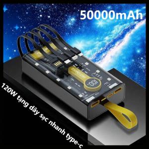 Sạc dự phòng 50000mah sạc nhanh 120w dung lượng pin lớn tích hợp dây sạc cho điện thoại