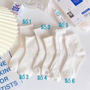 SET TẤT TRẮNG CỔ CAO NỮ VỚ CAO CỔ TIỂU THƯ LOLITA DÂU TÂY TẤT VỚ NỮ CỔ BÈO NHÚN ULZZANG STYLE HÀN QUỐC Camcamvintage