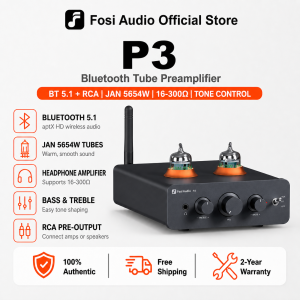 Fosi Audio P3 Tube Preamp Headphone Amplifier Home Audio Preamplifier Mini Vacuum Pre Amp Receiver with Bluetooth aptX LL HD Bass Treble Tone Controls for HiFi Stereo Active Speakers with RCA AUX Jack