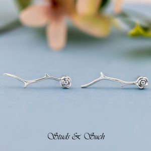 [Studs & Such] 925 Silver Rose With Long Stalk Stud Earrings