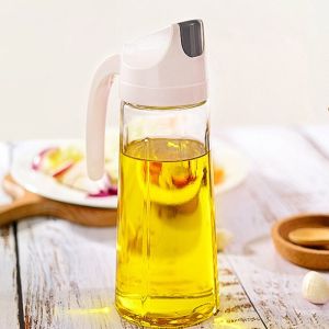 HomiesTrends 630ml Kitchen Cooking Oil Pot Set Automatic Opening and Closing Glass Olive Oil Bottle w/ handle