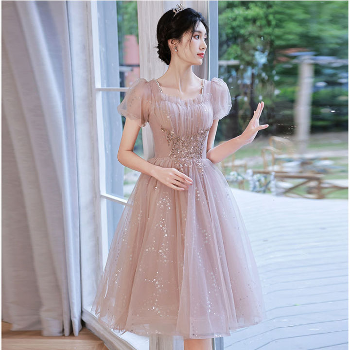 Pink cocktail dress outlet with sleeves