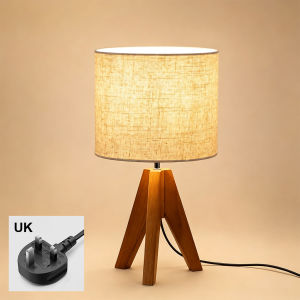 Compact Wooden Nightstand Lamp Home Decor Linen Lampshade Desktop Reading Light Anti Glare Eye Protection Ambient Lighting For Bedroom Study EU US UK Plug Options