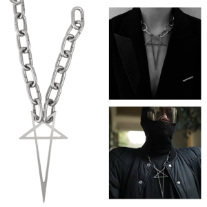 Punk Rock Hip Hop Exaggerate Coarse Chain Pentacle Pendant Titanium Steel Choker Necklace For Women Men Girls