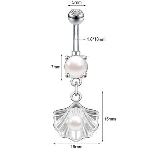 ZS 1PC 14G Shell Navel Piercing Ocean Belly Button Ring Crystal Belly Ring Pearl Navel Ring Fashion Body Piercing Jewelry for Women Girls