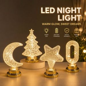 Creative Led Night Light Star Moon Shape Warm Glow Battery Powered Bedside Desk Home Decor Gift For Kids Nursery Bedroom