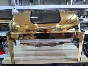 RECTANGEL GOLD ROLL TOP CHAFFING DISH FOOD WARMER BUFFET SERVER WITH GLASS WINDOW COVER FOR CATERING BUSINESS