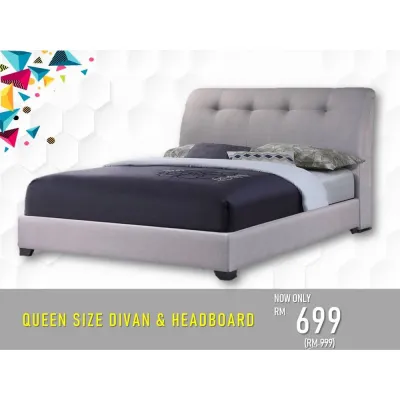 [ FREE 1 X RM99 KING KOIL PILLOW ] ⚡️ PROMOTION ⚡️ Marvis Queen Size Divan Headboard / Queensize / Bed / Katil Queen / Cozy Queen Bed / Divan Bed / Bedframe Queen / Kain Katil / Fabric Bed / Condominium / Free Shipping