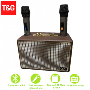 SK-2036 Super Bass Karaoke Wireless Bluetooth Leather Type Speaker Multi Function with 2 Wireless Microphone