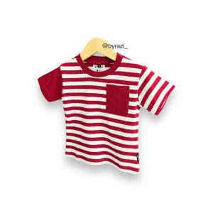byrazi Baju Kaos Anak Couple Pria Wanita Belang Merah Putih Lengan Pendek Usia 1-12 Tahun Ukuran S M L XL XXL XXXL