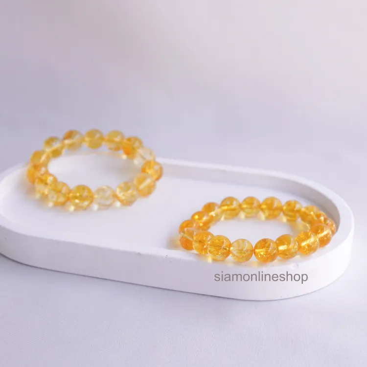 CITRINE หินซิทริน เลือกขนาดเม็ดหินได้ (4-12 มม.) หินแห่งความสำเร็จ สร้อยข้อมือหินแท้