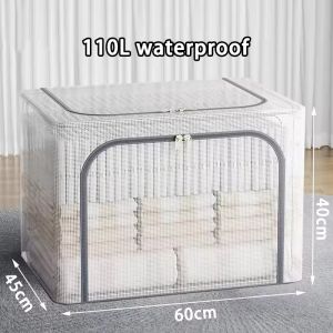 Large Capacicy Clothes Storage Organizer Waterproof Folding Clothes Storage Box Breathable Folding Clothes with Locker Steel Oxford Clothes Organizer Dustproof and Moisture-proof Wardrobe Storage Box#cd023